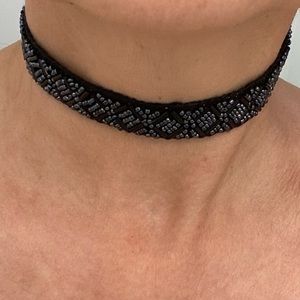 Black beaded choker necklace and bracelet set